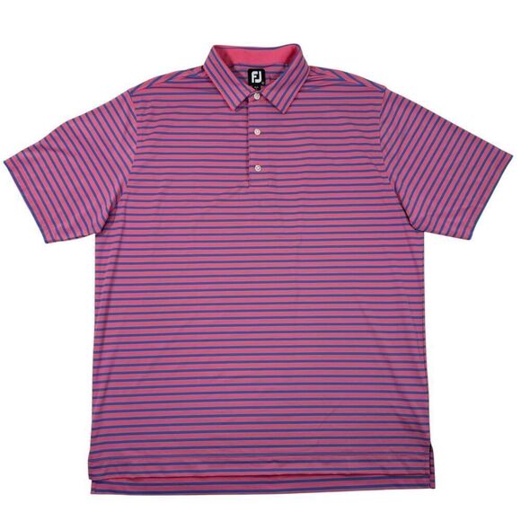 FootJoy Mens 2XL Pink And Blue Striped Short Sleeve Performance Polo Shirt - Picture 1 of 8